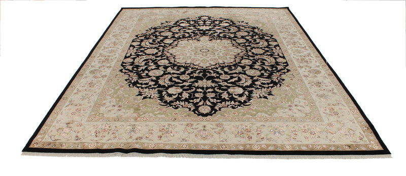 9x12 Black and Ivory Turkish Silk Rug