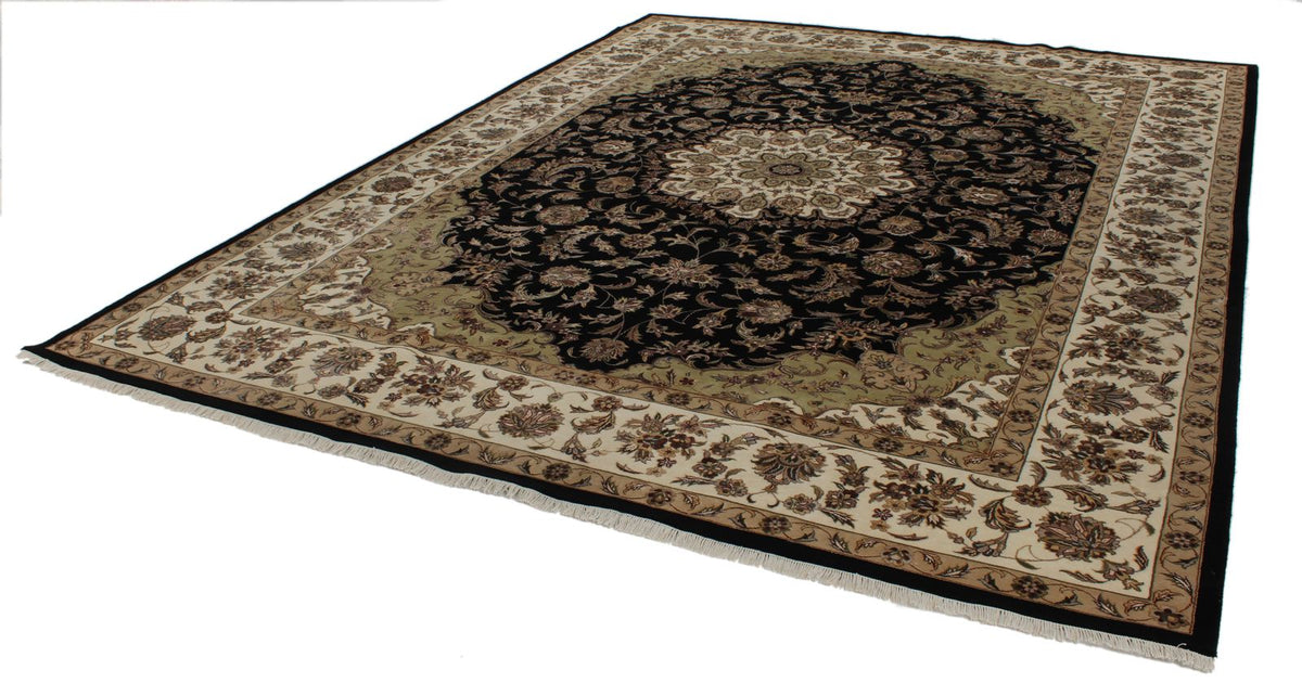 9x12 Black and Ivory Turkish Silk Rug