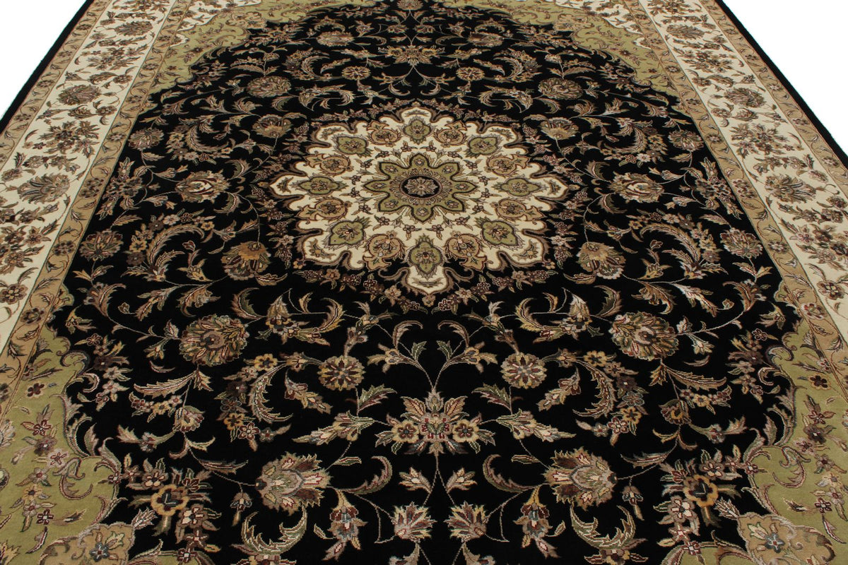 9x12 Black and Ivory Turkish Silk Rug