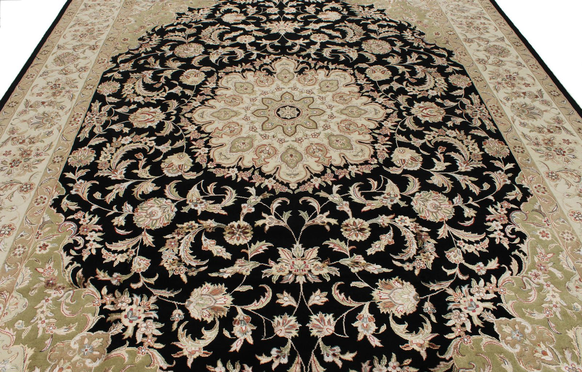 9x12 Black and Ivory Turkish Silk Rug