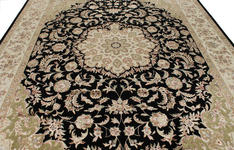 9x12 Black and Ivory Turkish Silk Rug