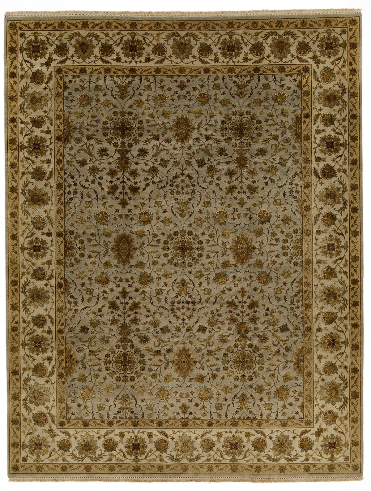 9x12 Gray and Ivory Turkish Silk Rug