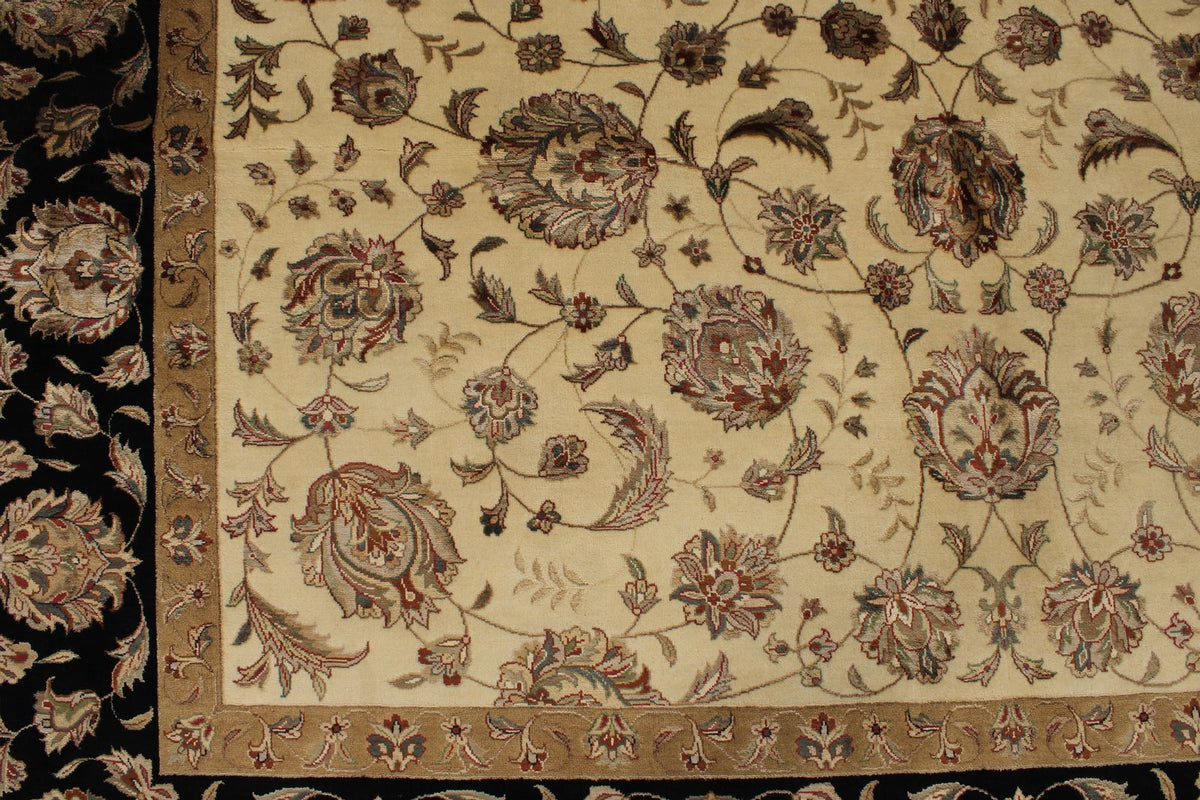 8x10 Ivory and Black Turkish Silk Rug