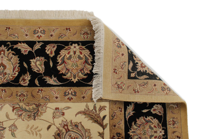 8x10 Ivory and Black Turkish Silk Rug