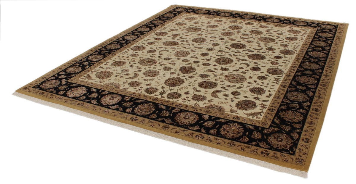 8x10 Ivory and Black Turkish Silk Rug