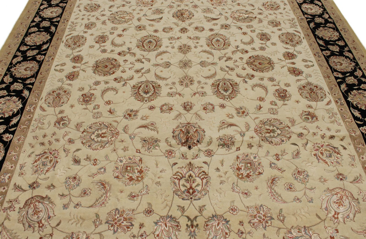 8x10 Ivory and Black Turkish Silk Rug