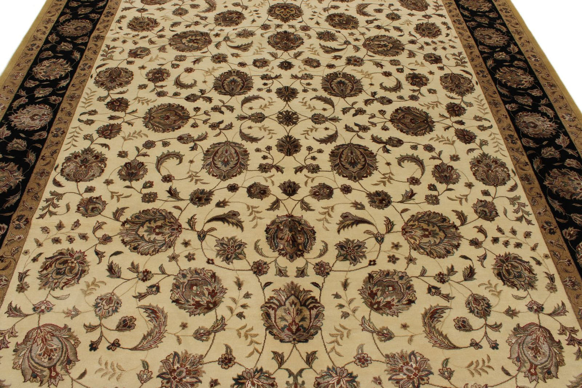 8x10 Ivory and Black Turkish Silk Rug