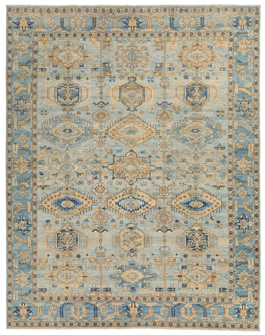9x11 Light Blue and Blue Anatolian Traditional Rug