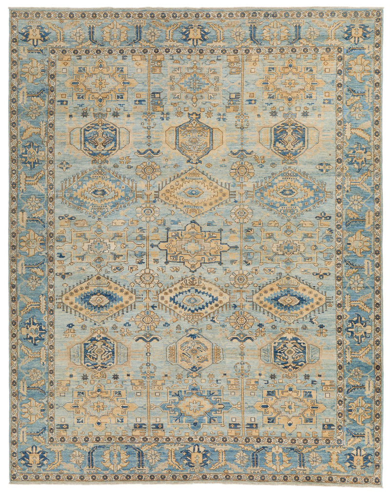 9x11 Light Blue and Blue Anatolian Traditional Rug