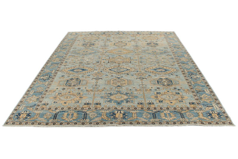 9x11 Light Blue and Blue Anatolian Traditional Rug