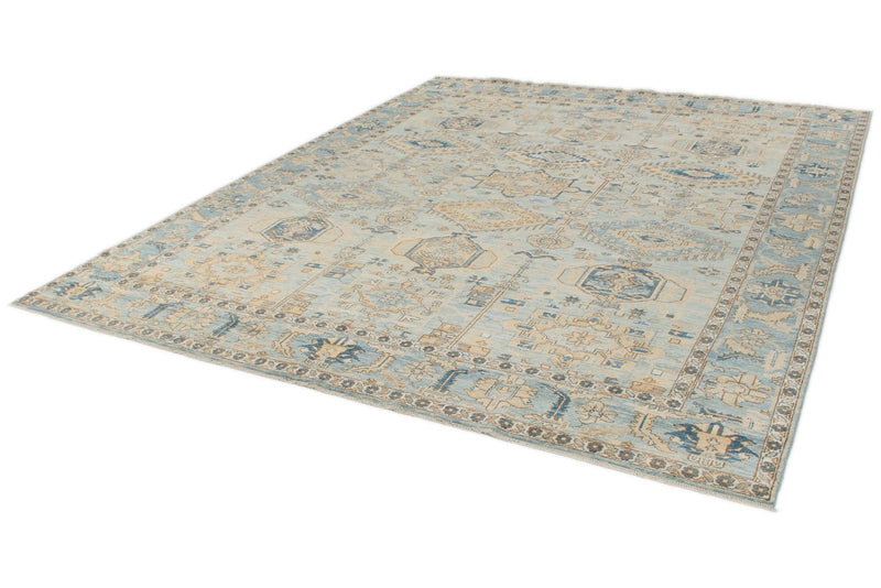 9x11 Light Blue and Blue Anatolian Traditional Rug