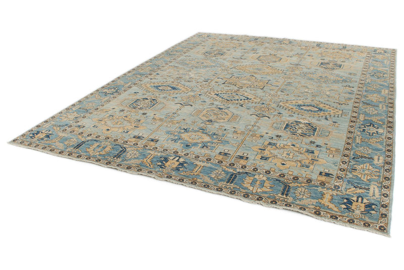 9x11 Light Blue and Blue Anatolian Traditional Rug
