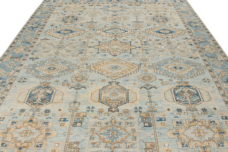 9x11 Light Blue and Blue Anatolian Traditional Rug