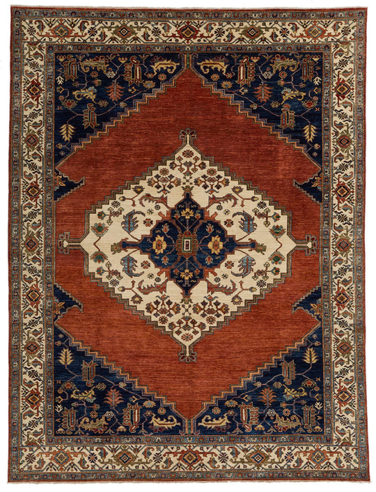 9x12 Orange and Ivory Anatolian Traditional Rug