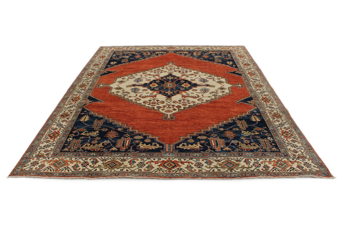 9x12 Orange and Ivory Anatolian Traditional Rug