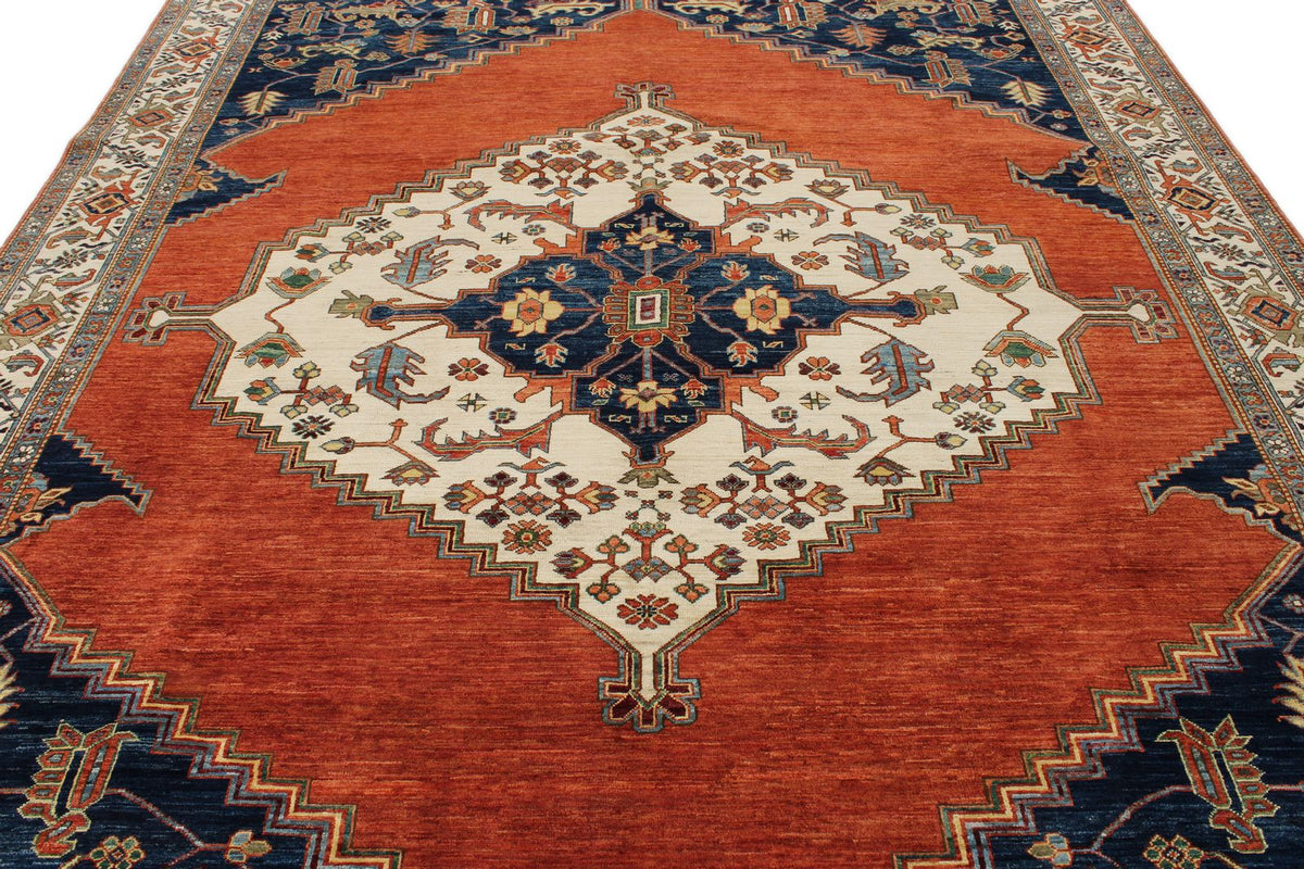 9x12 Orange and Ivory Anatolian Traditional Rug