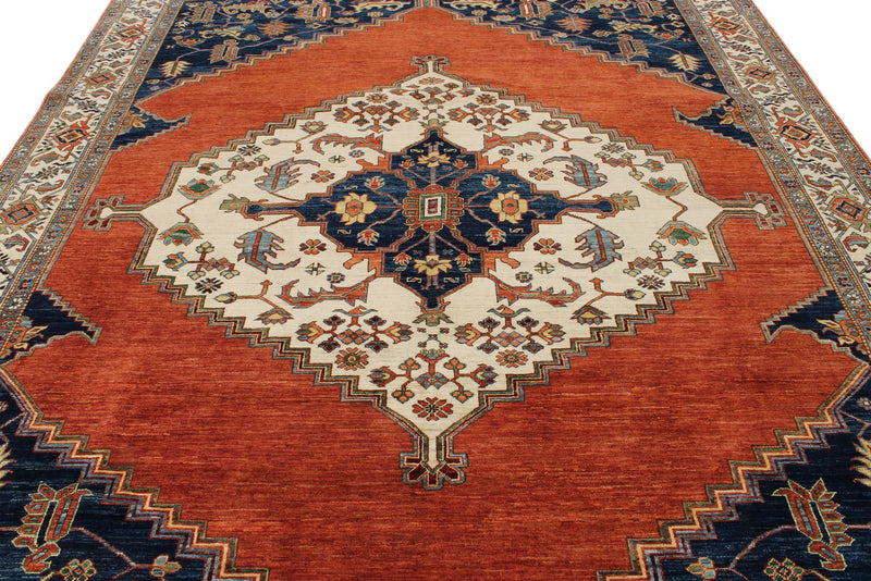 9x12 Orange and Ivory Anatolian Traditional Rug