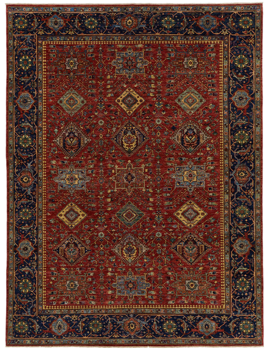 9x12 Burgundy and Navy Anatolian Tribal Rug