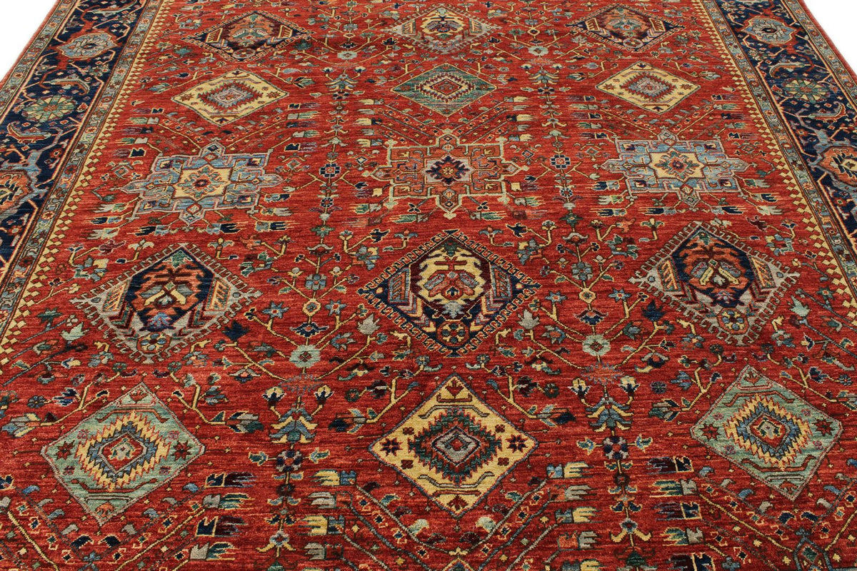 9x12 Burgundy and Navy Anatolian Tribal Rug