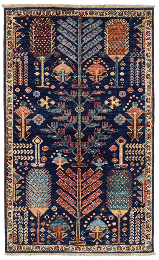3x5 Navy and Multicolor Anatolian Traditional Rug