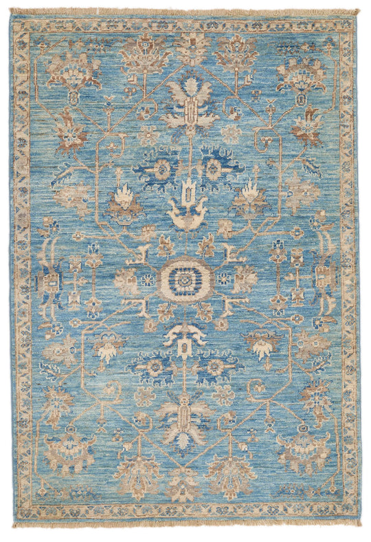 3x5 Blue and Ivory Anatolian Traditional Rug
