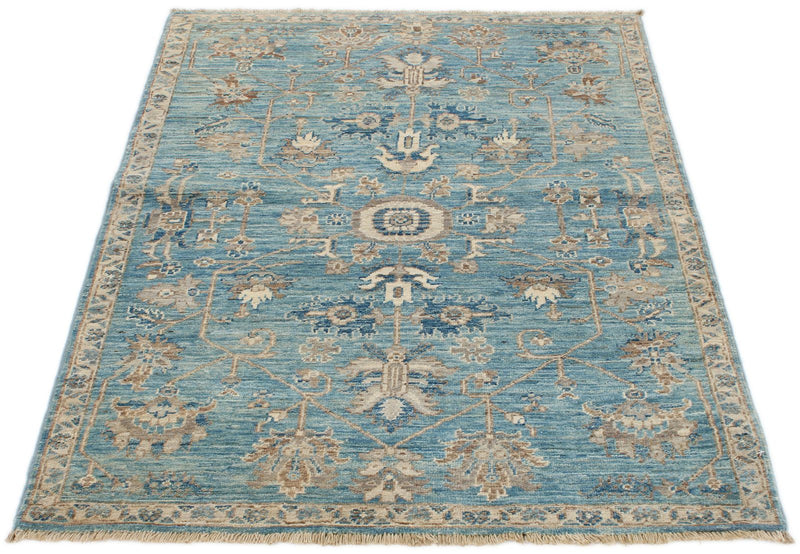 3x5 Blue and Ivory Anatolian Traditional Rug