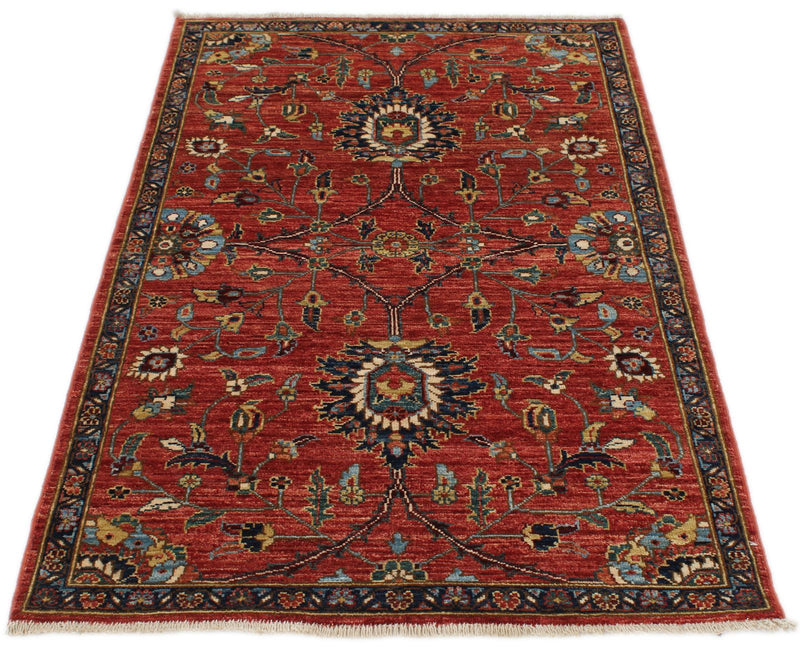3x5 Red and Navy Anatolian Traditional Rug