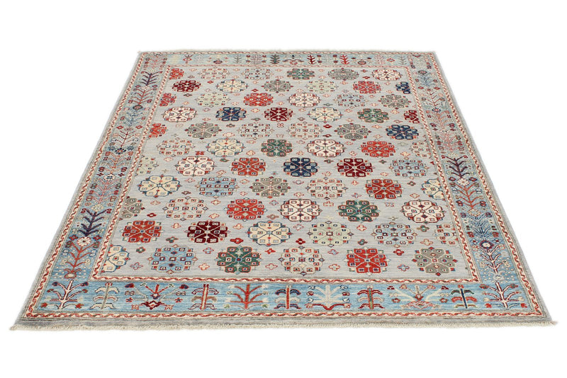5x7 Gray and Blue Anatolian Traditional Rug