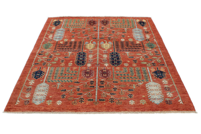 5x6 Rust and Multicolor Anatolian Traditional Rug