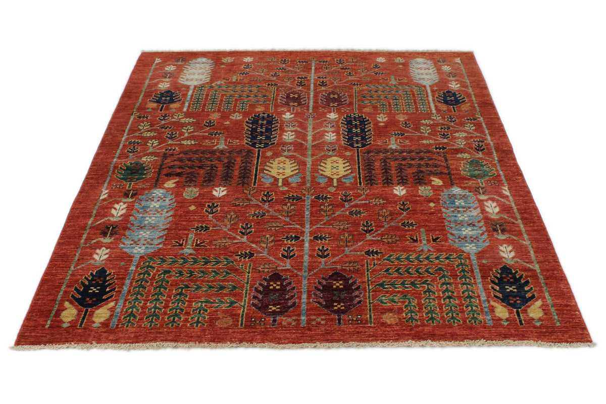 5x6 Rust and Multicolor Anatolian Traditional Rug
