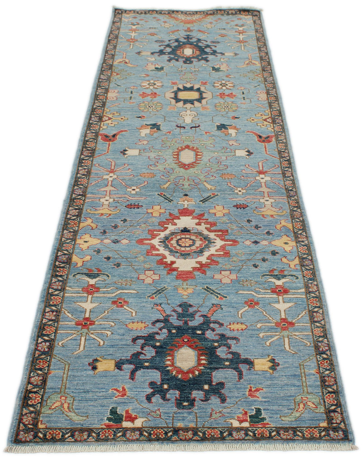3x10 Blue and Multicolor Anatolian Traditional Runner