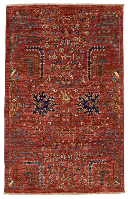 3x5 Rust and Multicolor Anatolian Tribal Rug