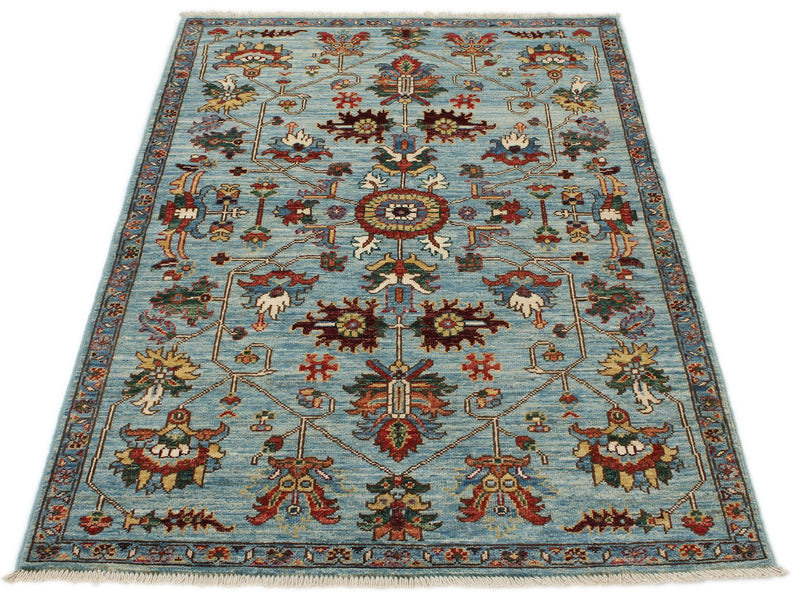 3x5 Blue and Multicolor Anatolian Traditional Rug