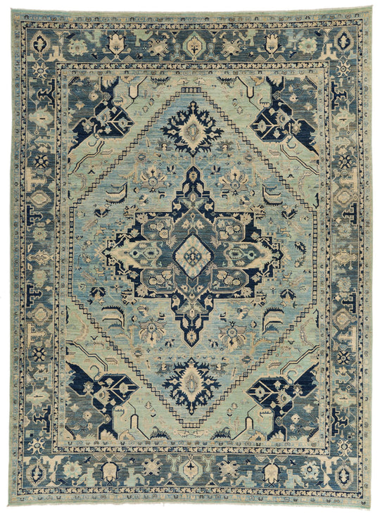 10x14 Light Blue and Blue Anatolian Traditional Rug