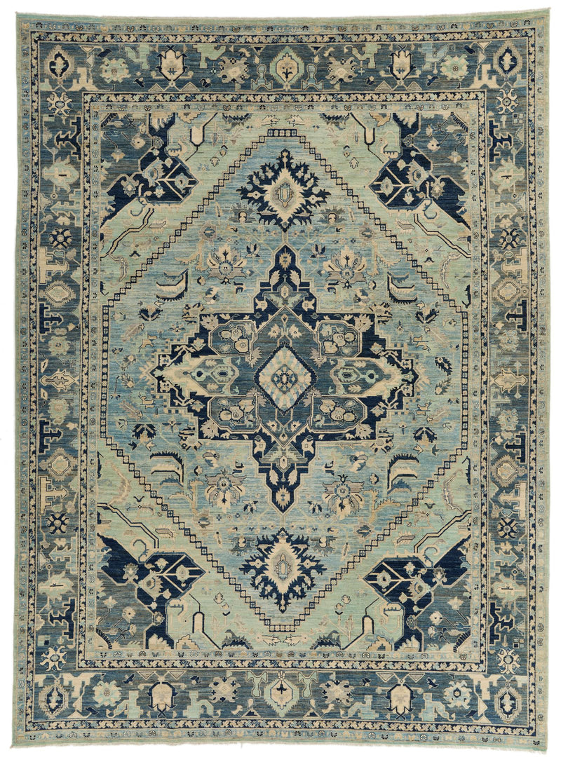 10x14 Light Blue and Blue Anatolian Traditional Rug