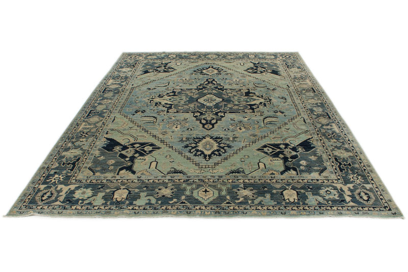 10x14 Light Blue and Blue Anatolian Traditional Rug