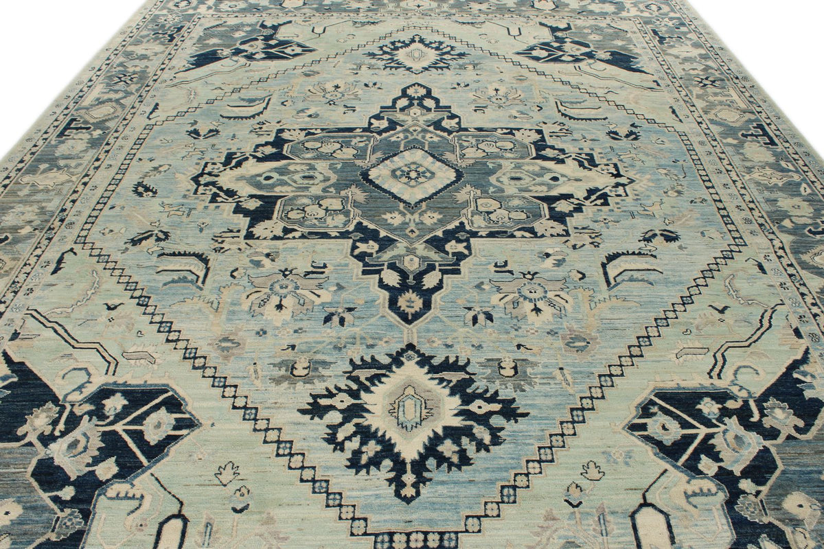 10x14 Light Blue and Blue Anatolian Traditional Rug