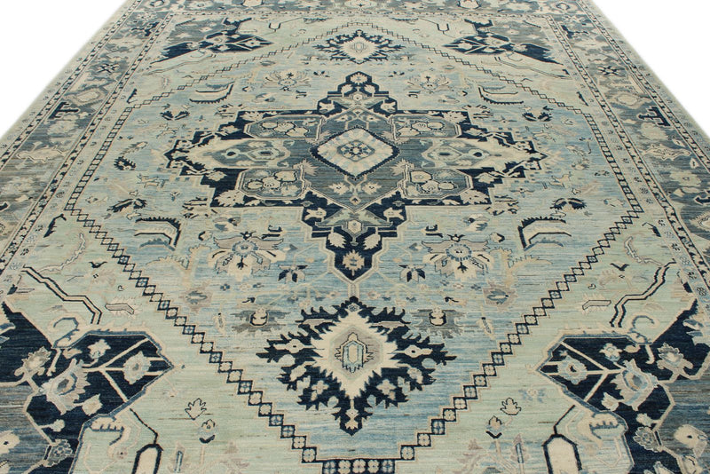 10x14 Light Blue and Blue Anatolian Traditional Rug