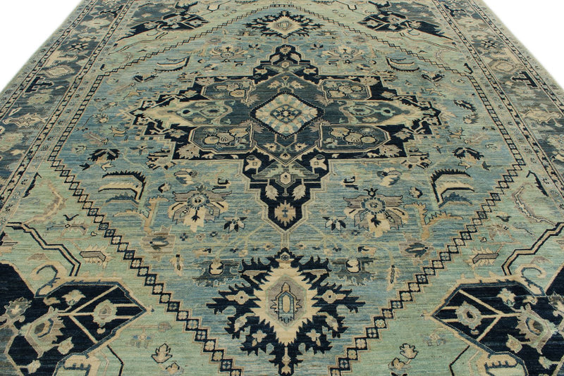 10x14 Light Blue and Blue Anatolian Traditional Rug