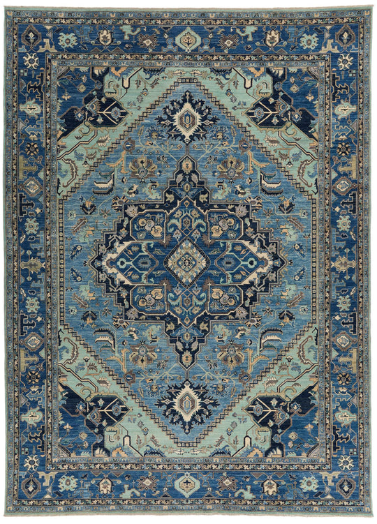 10x14 Light Blue and Blue Anatolian Traditional Rug