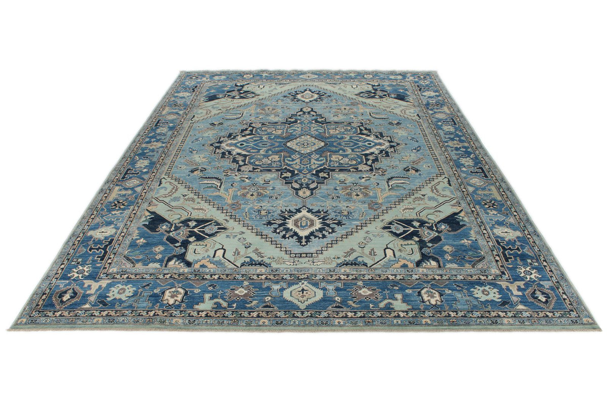 10x14 Light Blue and Blue Anatolian Traditional Rug