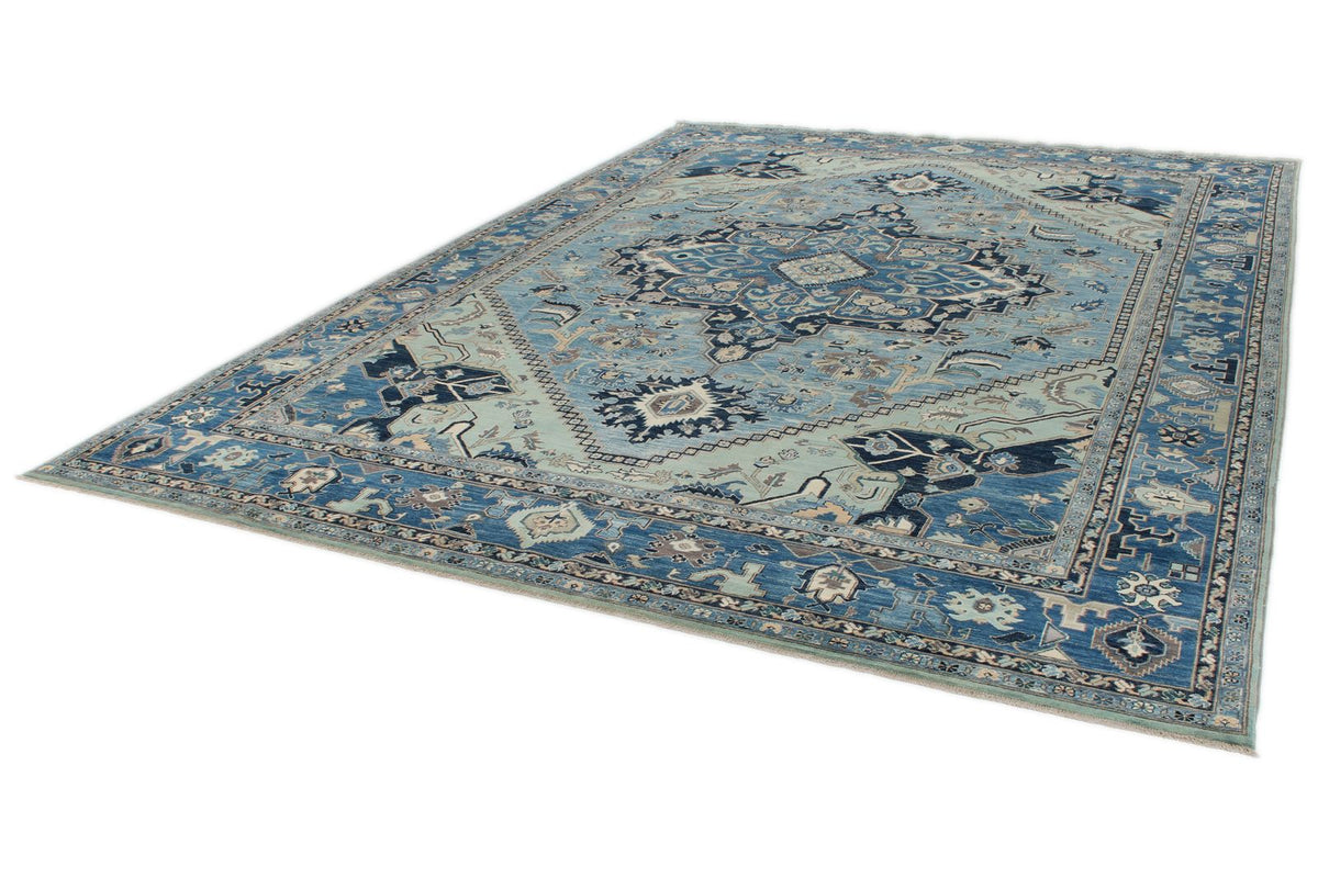 10x14 Light Blue and Blue Anatolian Traditional Rug