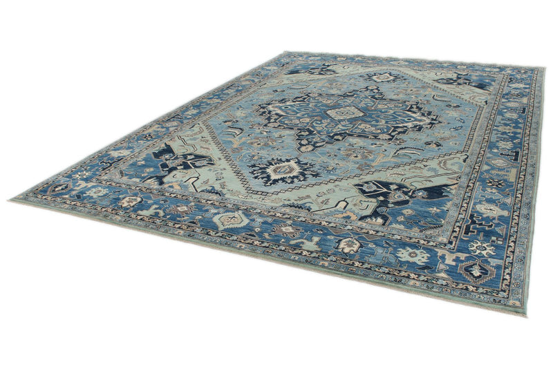 10x14 Light Blue and Blue Anatolian Traditional Rug