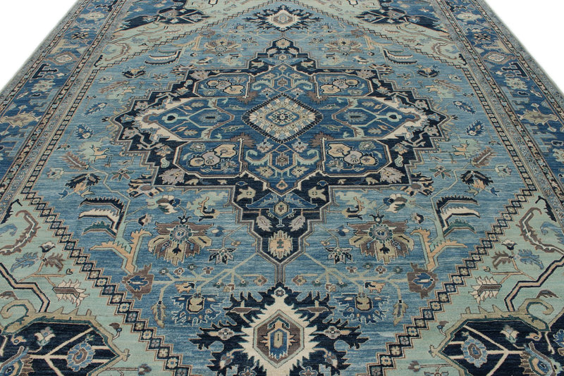 10x14 Light Blue and Blue Anatolian Traditional Rug