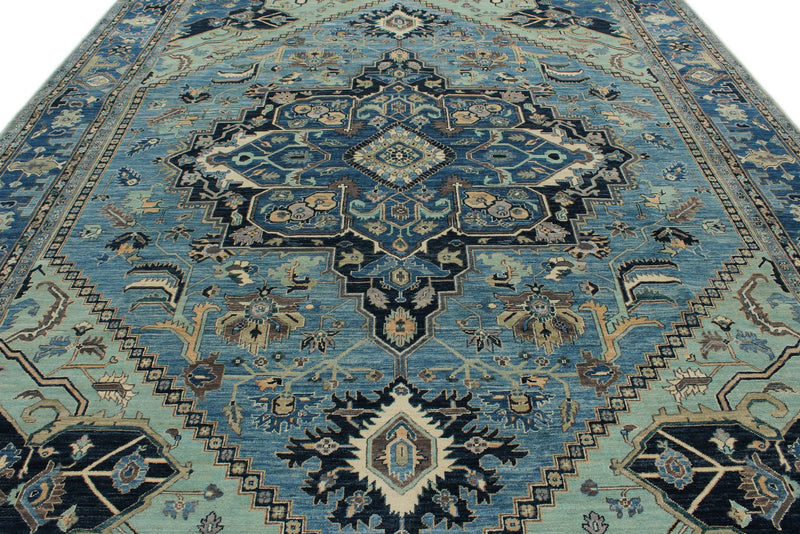 10x14 Light Blue and Blue Anatolian Traditional Rug