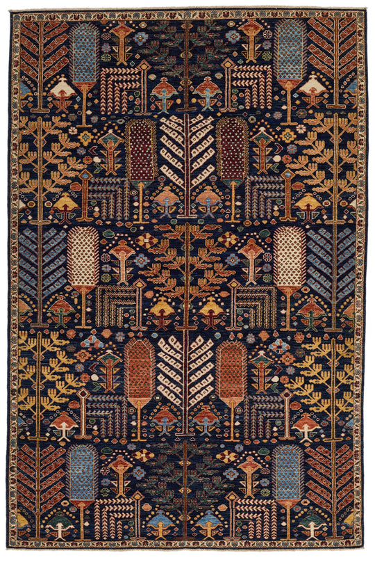 6x9 Navy and Ivory Anatolian Traditional Rug