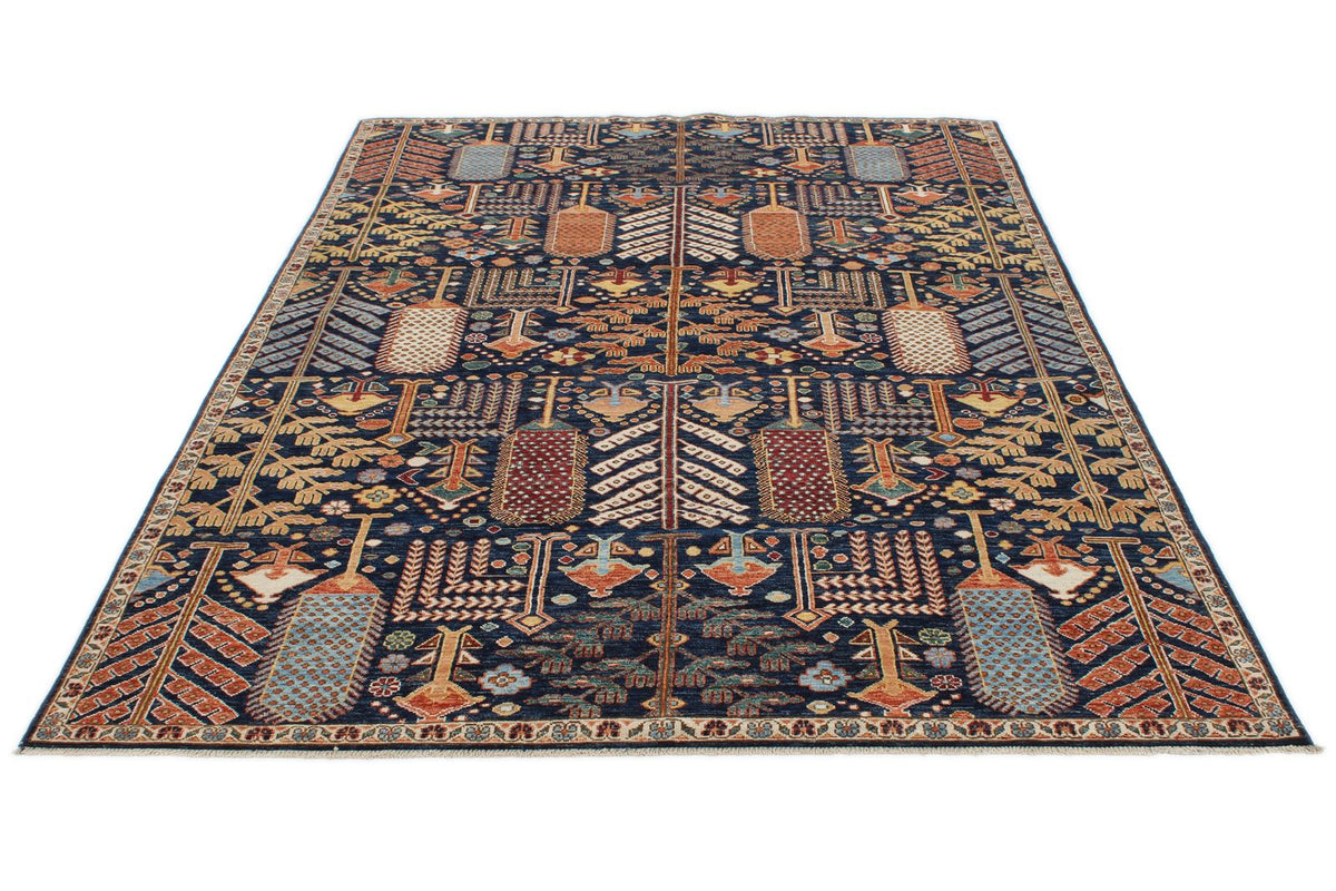 6x9 Navy and Ivory Anatolian Traditional Rug