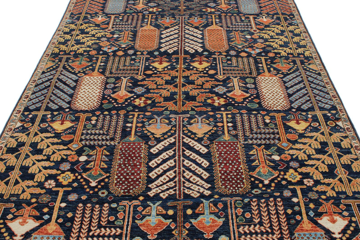 6x9 Navy and Ivory Anatolian Traditional Rug