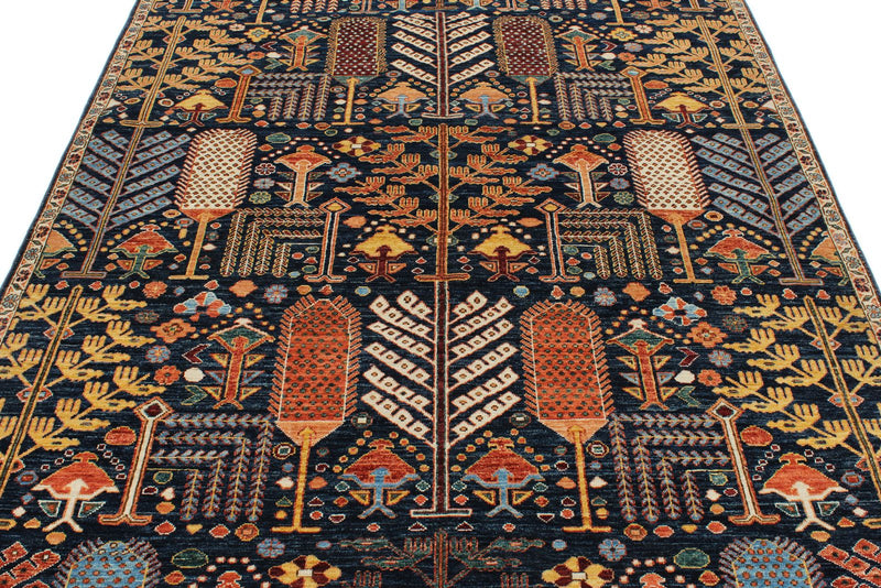 6x9 Navy and Ivory Anatolian Traditional Rug