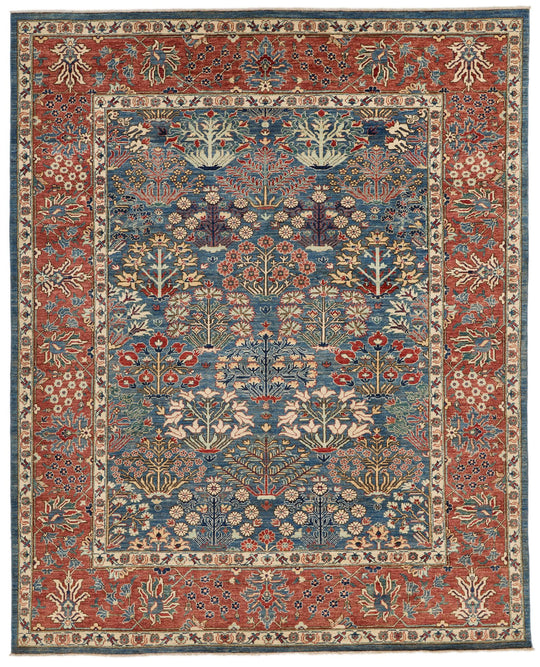 8x10 Blue and Rust Anatolian Traditional Rug